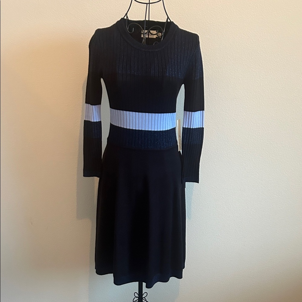 Eliza J Navy and light blue with subtle shimmer Long Sleeve Dress